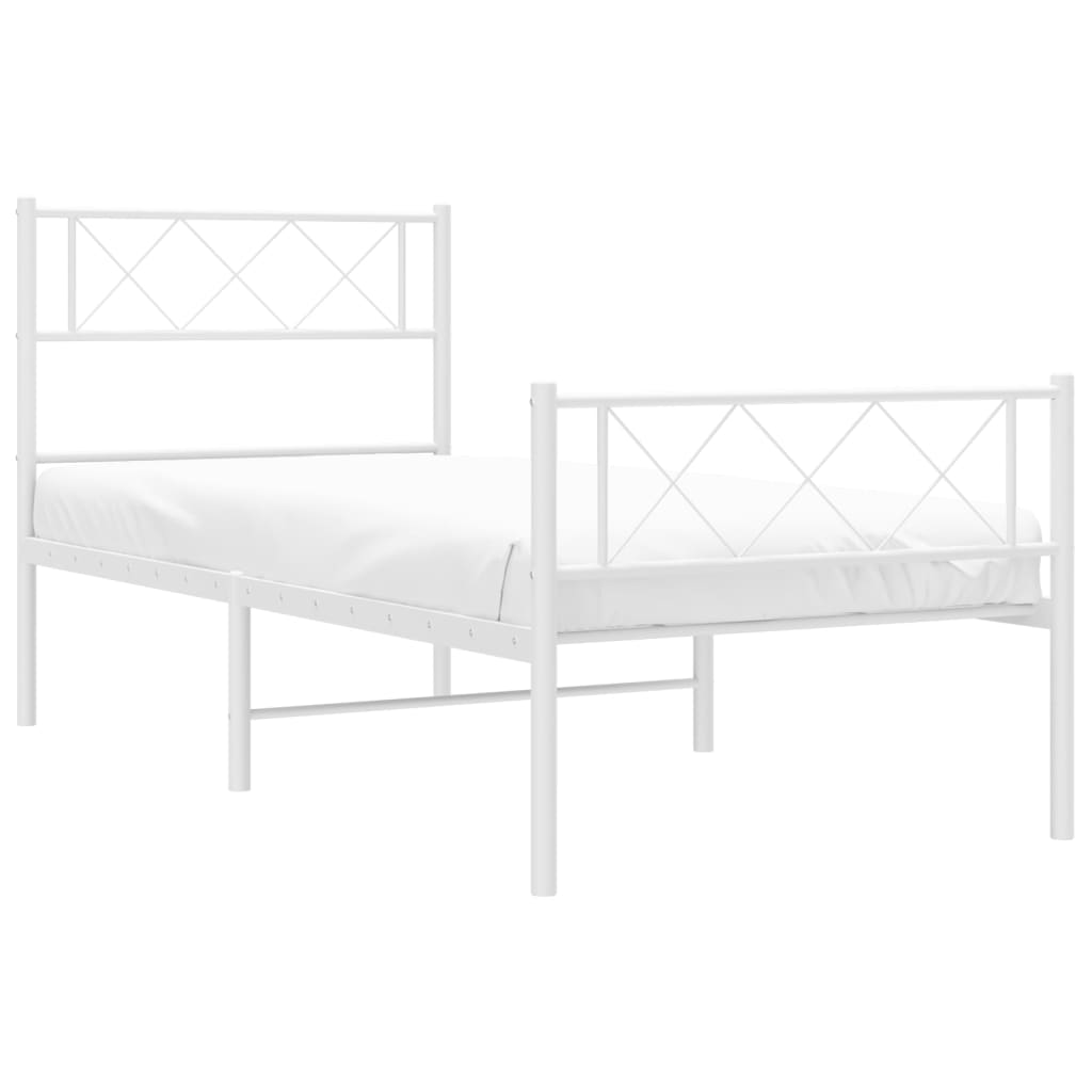 Estrutura de cama com cabeceira e pés 100x190 cm metal branco