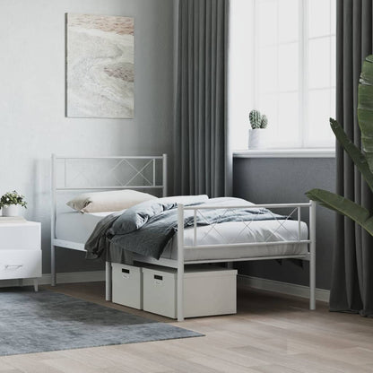 Estrutura de cama com cabeceira e pés 100x190 cm metal branco