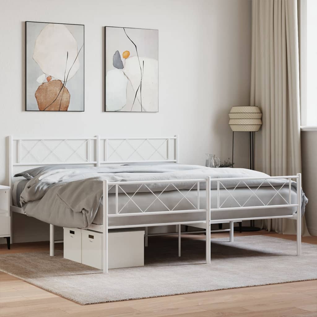 Estrutura de cama com cabeceira e pés 135x190 cm metal branco