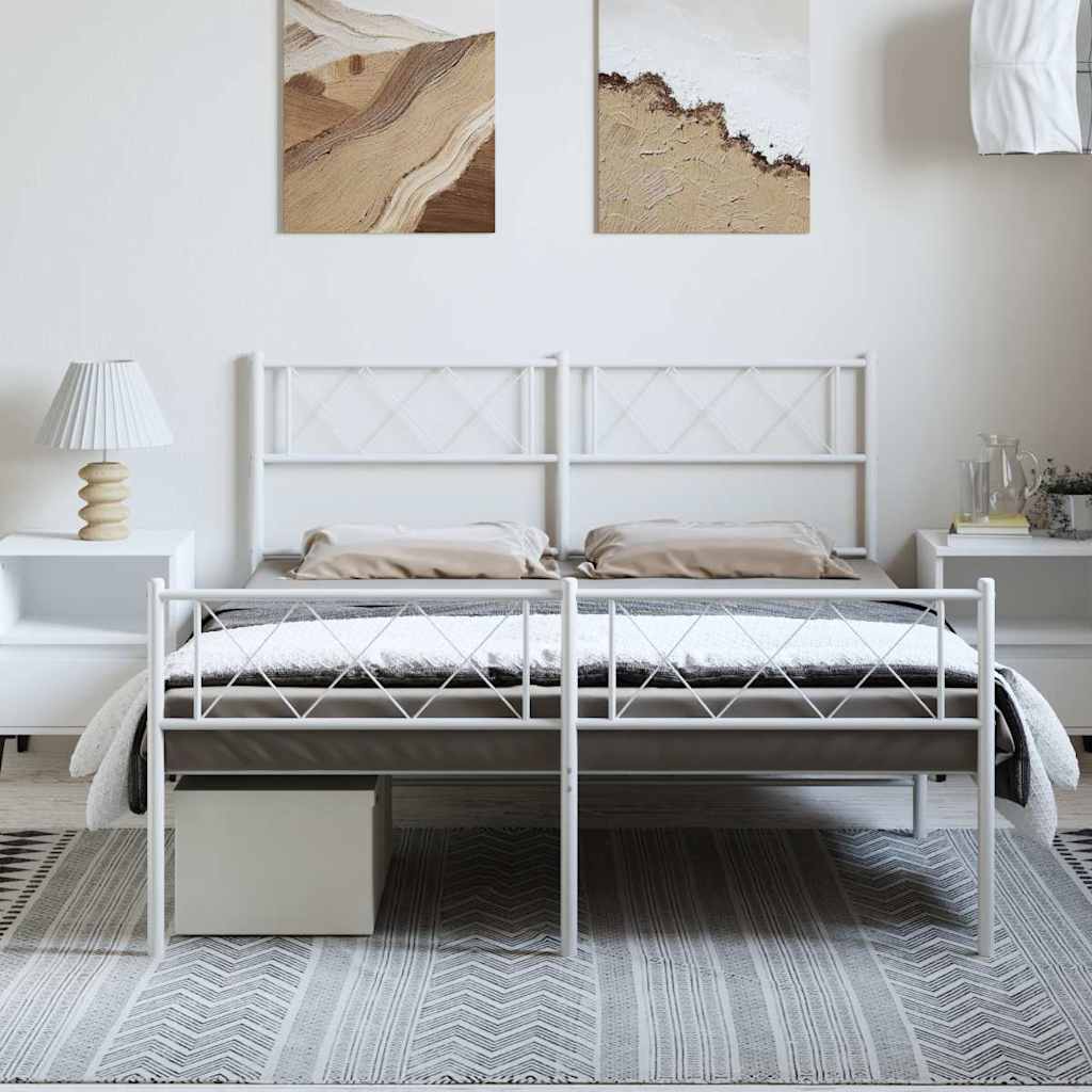 Estrutura de cama com cabeceira e pés 150x200 cm metal branco