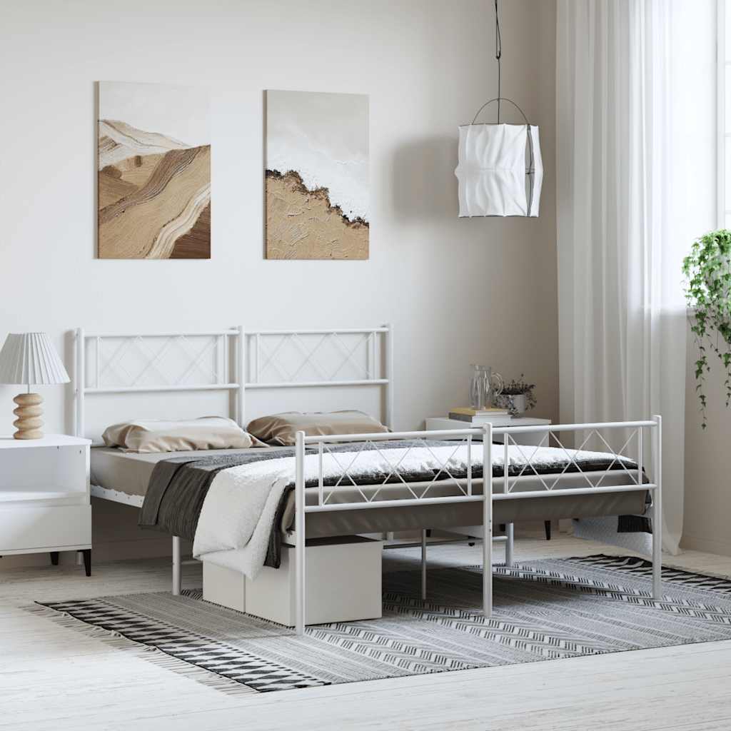 Estrutura de cama com cabeceira e pés 150x200 cm metal branco