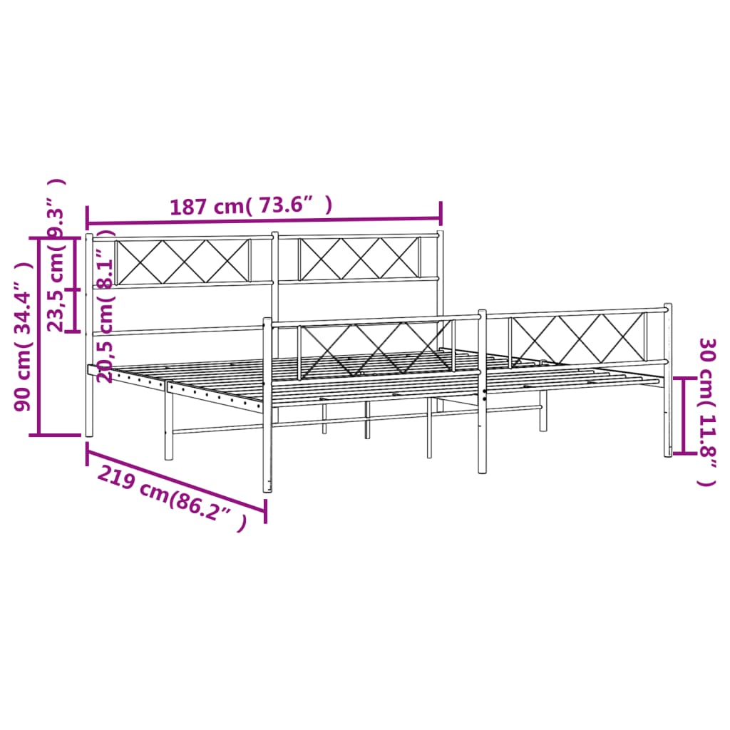 Estrutura de cama com cabeceira e pés 183x213 cm metal branco