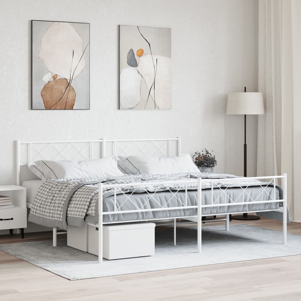 Estrutura de cama com cabeceira e pés 183x213 cm metal branco