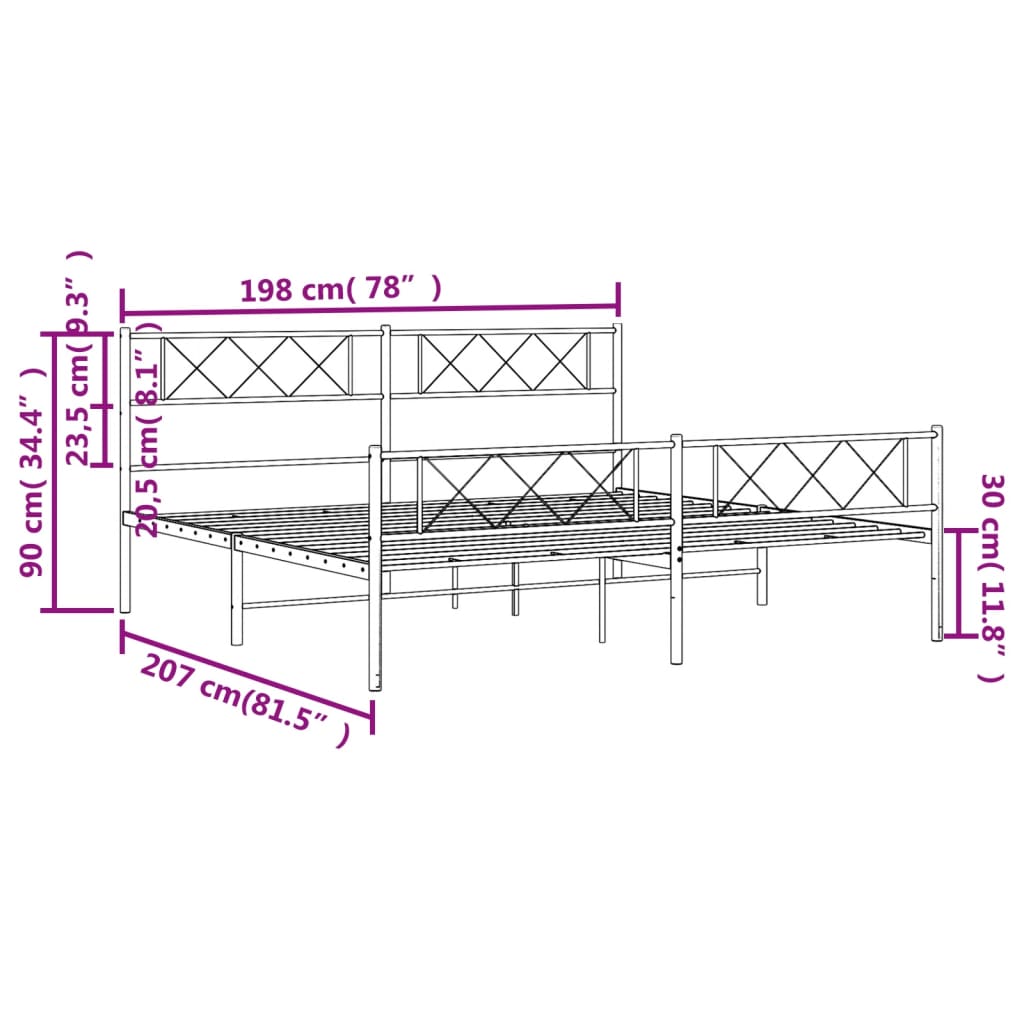 Estrutura de cama com cabeceira e pés 193x203 cm metal branco