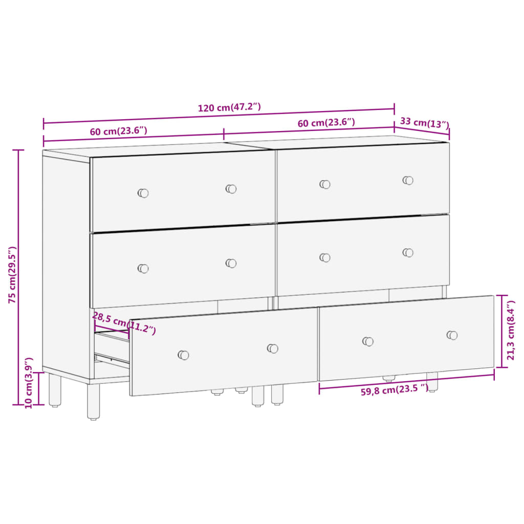 Móveis de apoio 2 pcs 60x33x75 cm madeira de mangueira maciça