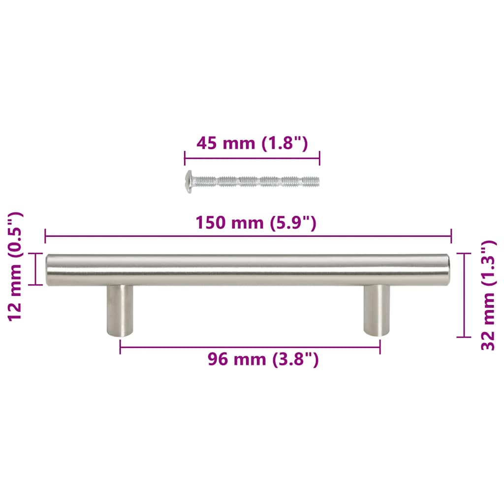 Puxadores para móveis 10 pcs 96 mm aço inoxidável prateado