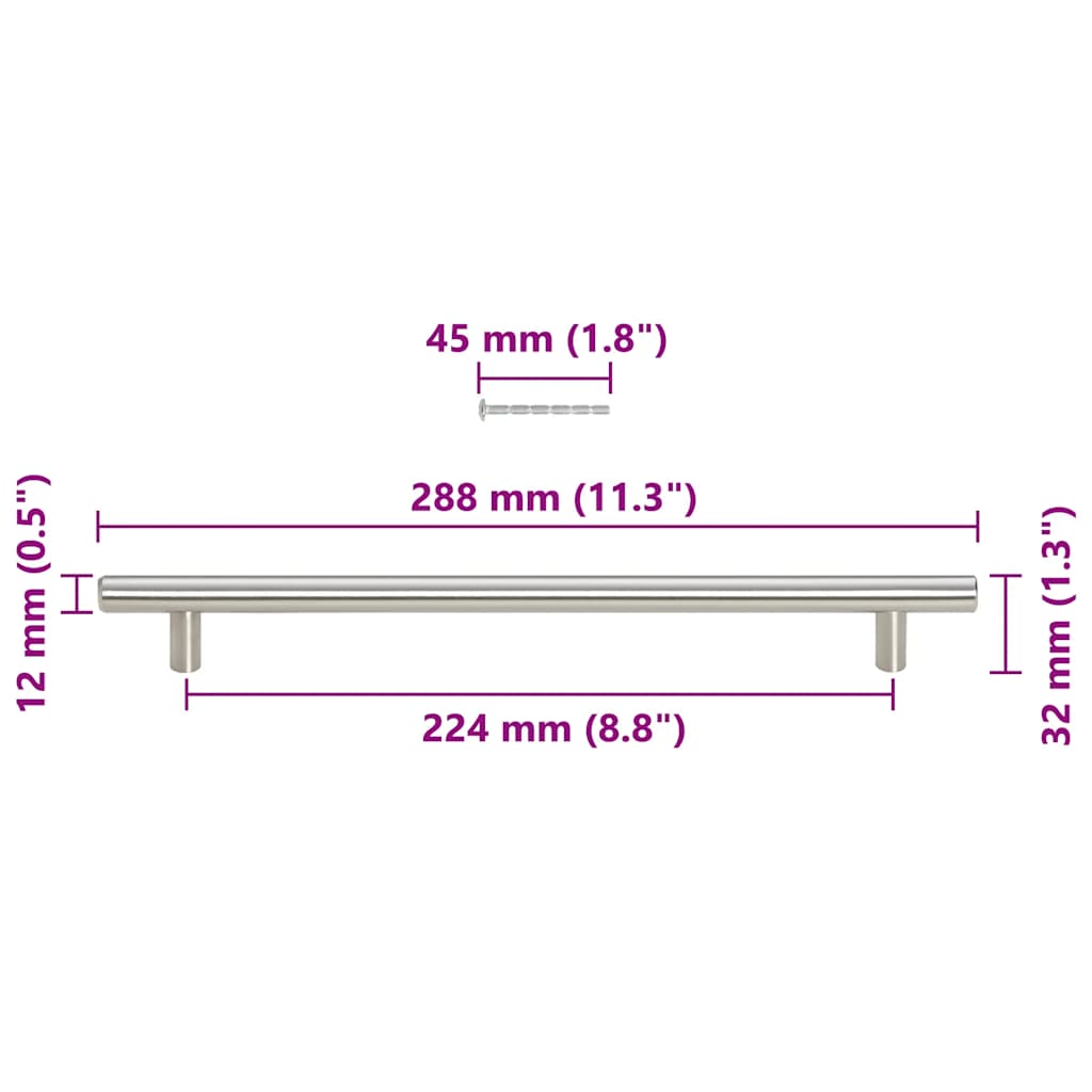 Puxadores para móveis 5 pcs 224 mm aço inoxidável prateado