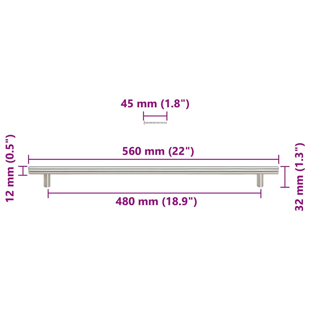 Puxadores para móveis 5 pcs 480 mm aço inoxidável prateado