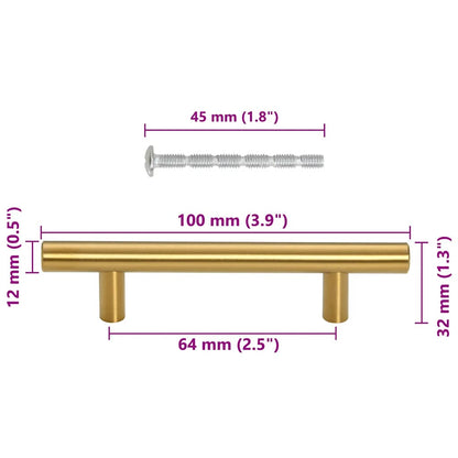 Puxadores para móveis 10 pcs 64 mm aço inoxidável dourado