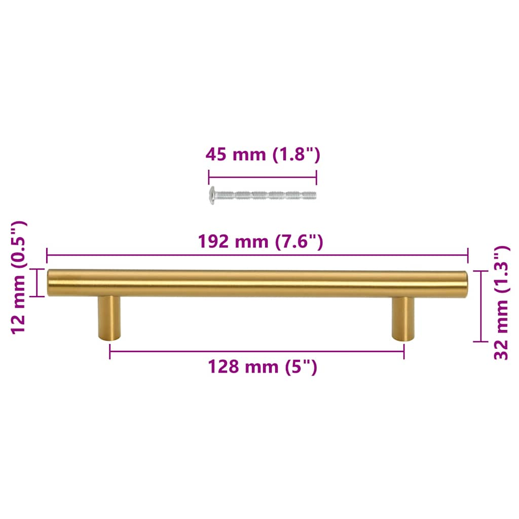 Puxadores para móveis 10 pcs 128 mm aço inoxidável dourado