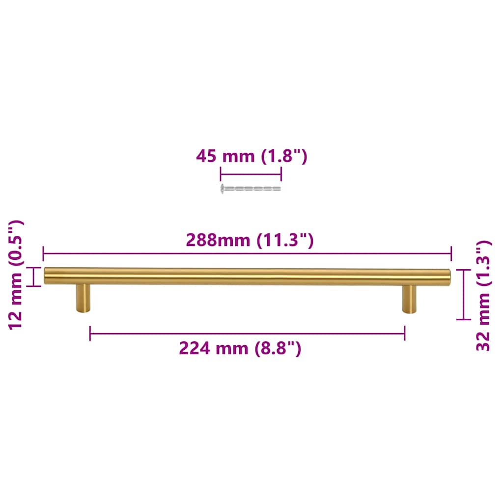 Puxadores para móveis 5 pcs 224 mm aço inoxidável dourado