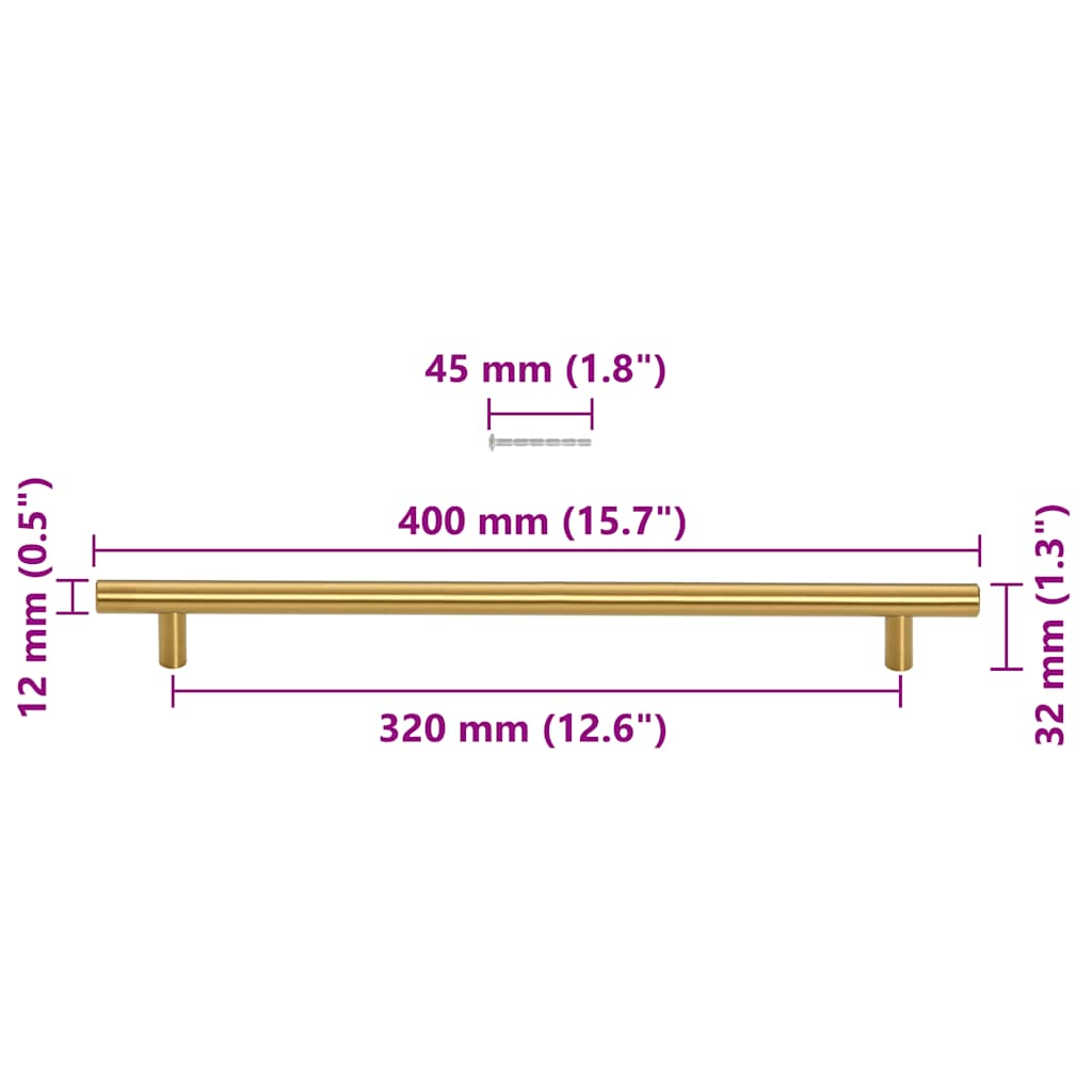 Puxadores para móveis 5 pcs 320 mm aço inoxidável dourado