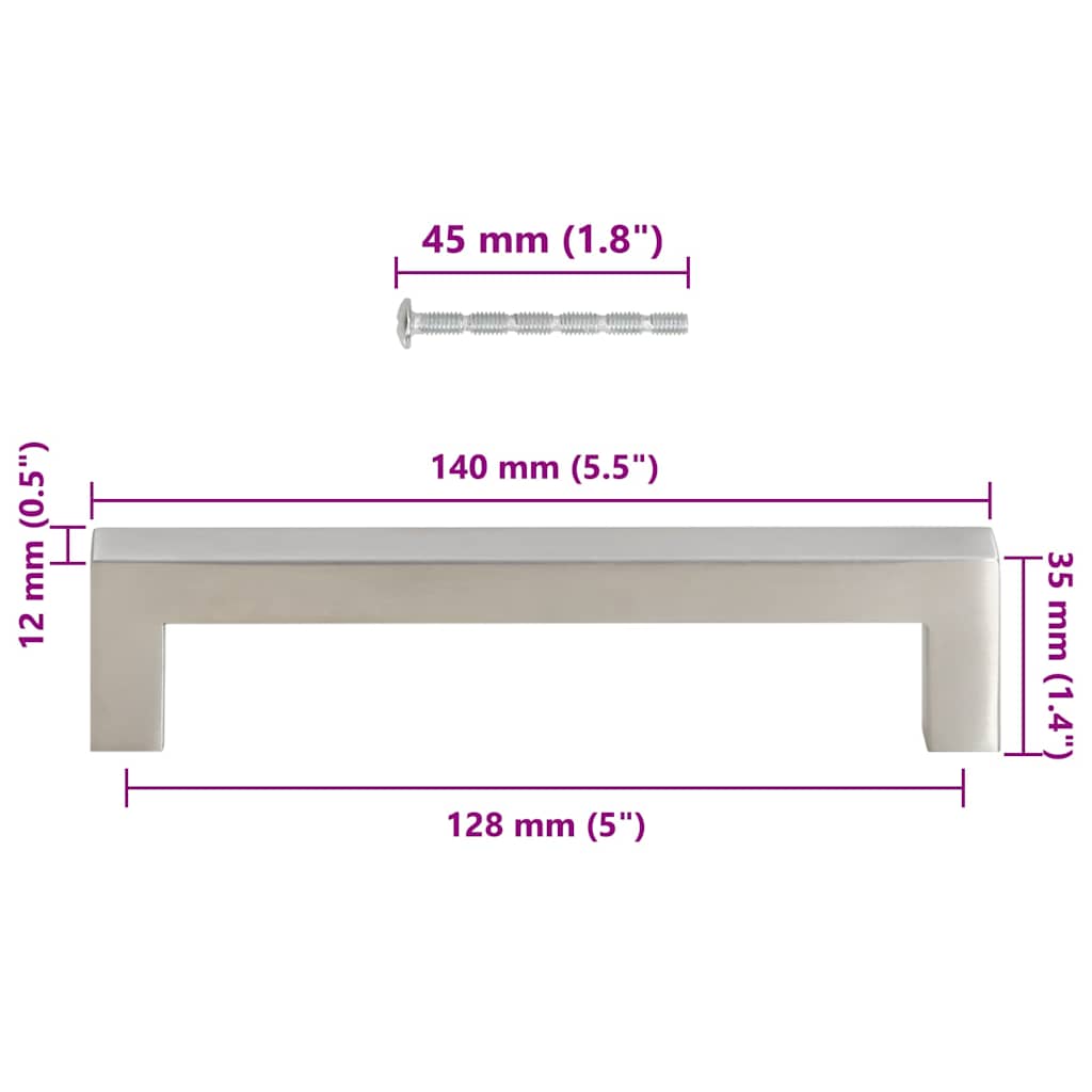 Puxadores para móveis 10 pcs 128 mm aço inoxidável prateado