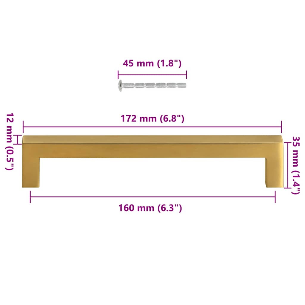 Puxadores para móveis 10 pcs 160 mm aço inoxidável dourado