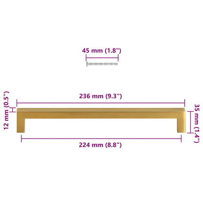 Puxadores para móveis 5 pcs 224 mm aço inoxidável dourado