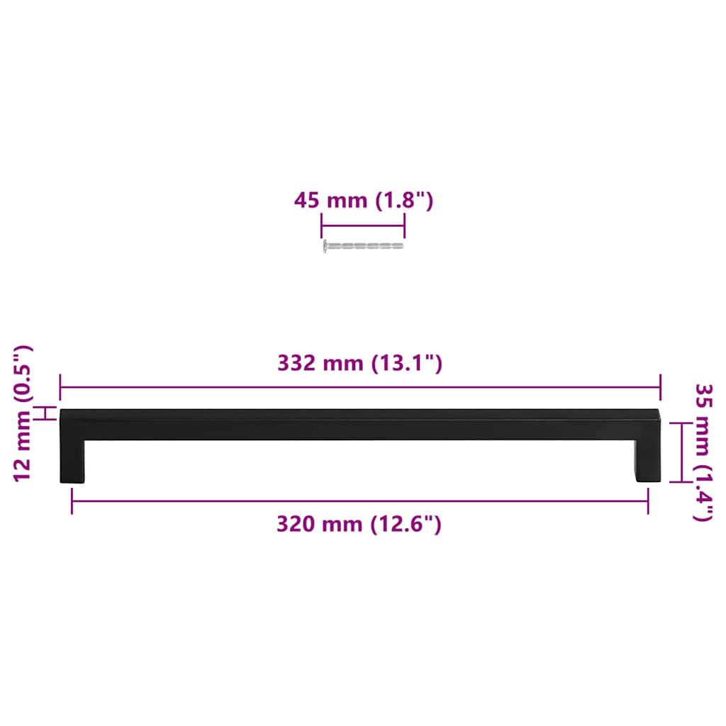 Puxadores para móveis 5 pcs 320 mm aço inoxidável preto