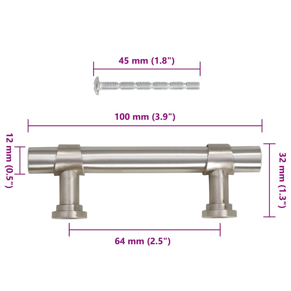 Puxadores para móveis 10 pcs 64 mm aço inoxidável prateado