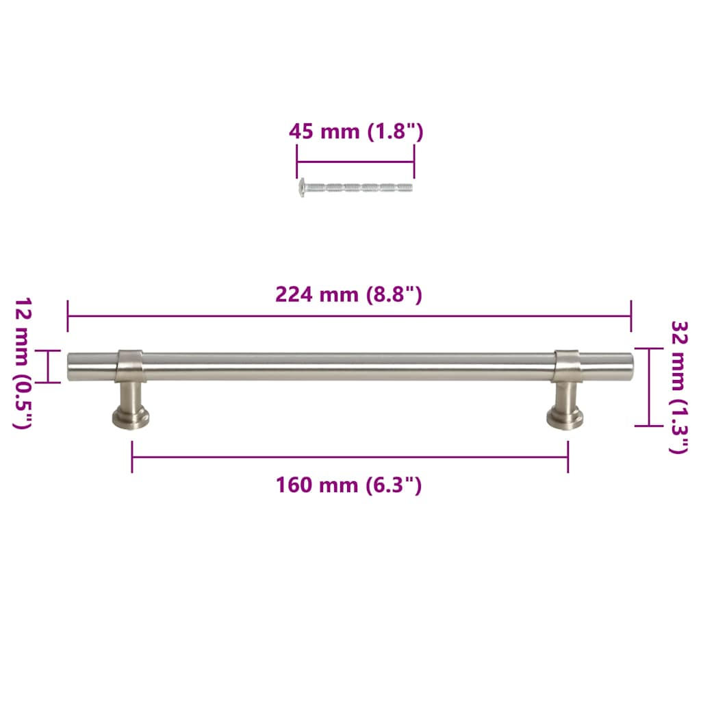 Puxadores para móveis 10 pcs 160 mm aço inoxidável prateado