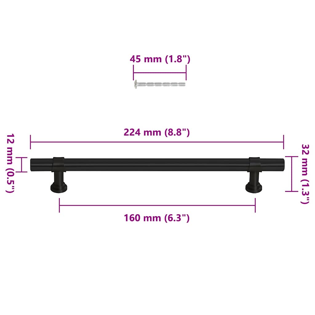 Puxadores para móveis 10 pcs 160 mm aço inoxidável preto