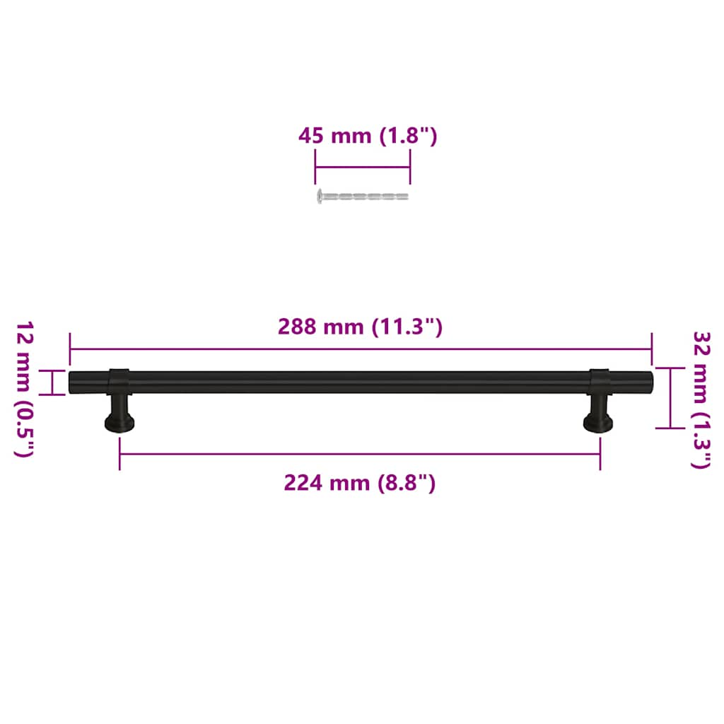 Puxadores para móveis 5 pcs 224 mm aço inoxidável preto