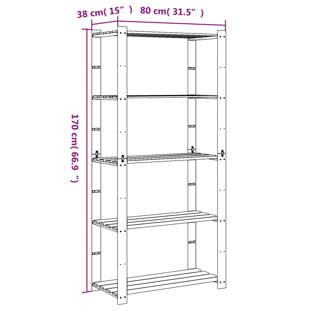 Unidade arrumação 5 prateleiras 80x38x170 cm pinho maciço cinza