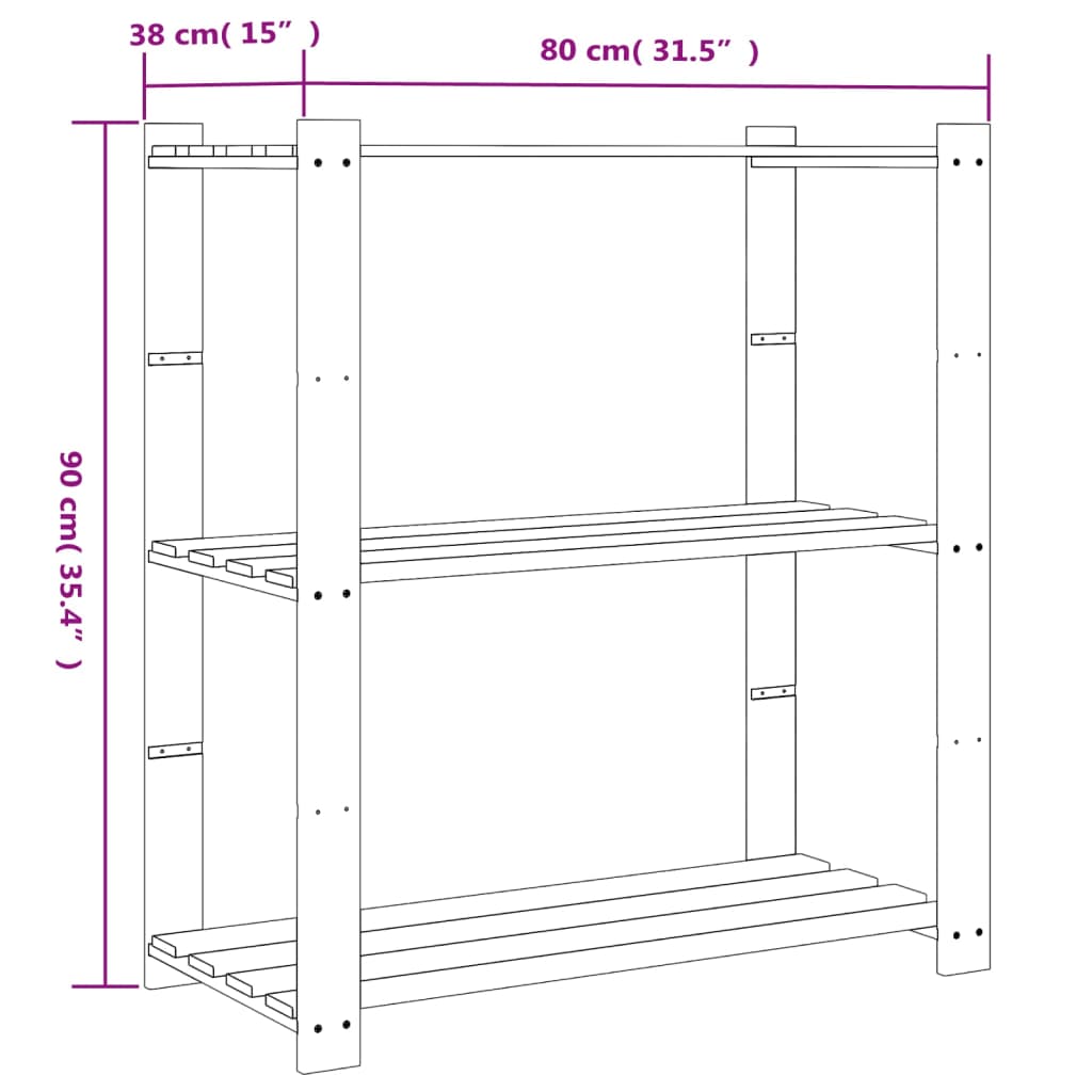 Unidade arrumação 3 prateleiras 80x38x90 cm pinho maciço cinza