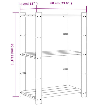 Unidade de 3 prateleiras 60x38x90 cm pinho maciço castanho