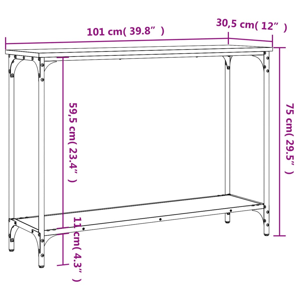 Consola de Entrada Enzy - 101x30,5x75 cm -  Derivados de Madeira - Cinzento Sonoma