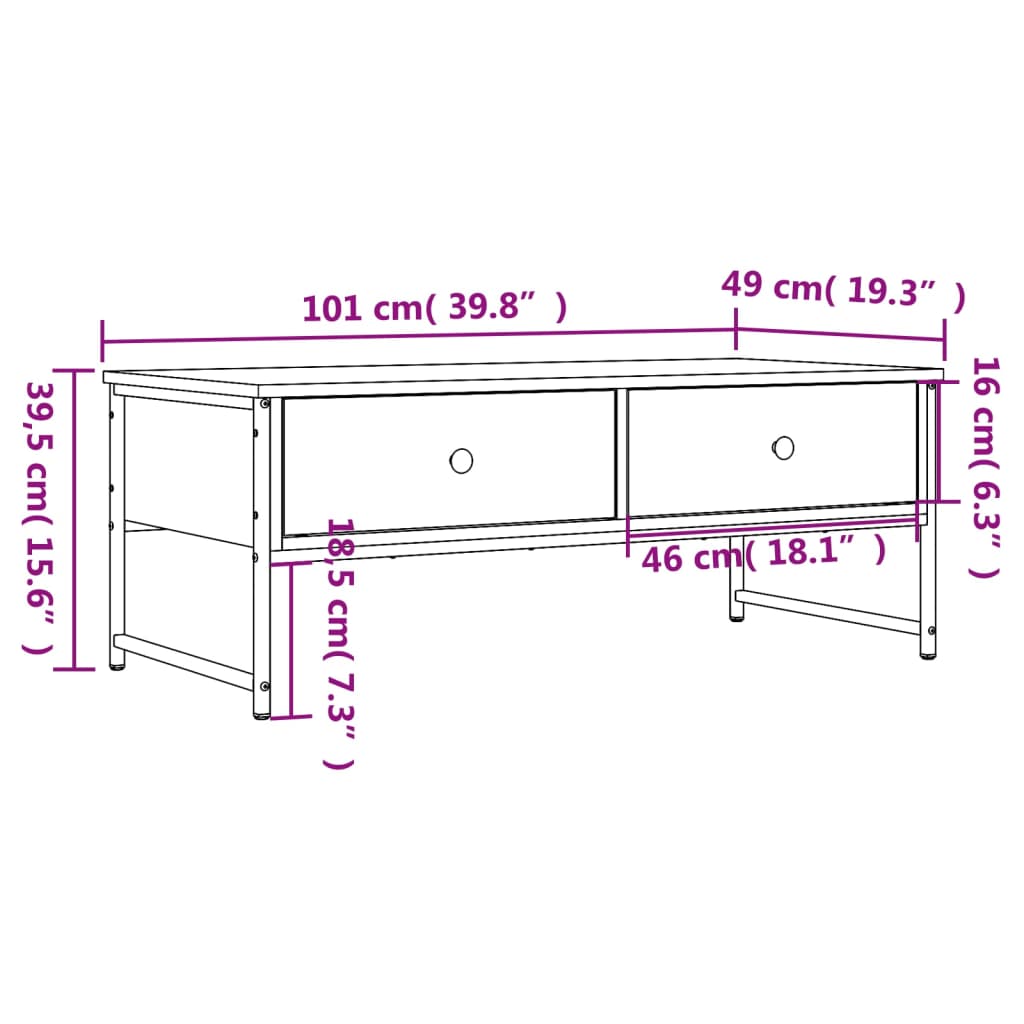 Mesa de centro 101x49x39,5 cm derivados madeira carvalho sonoma