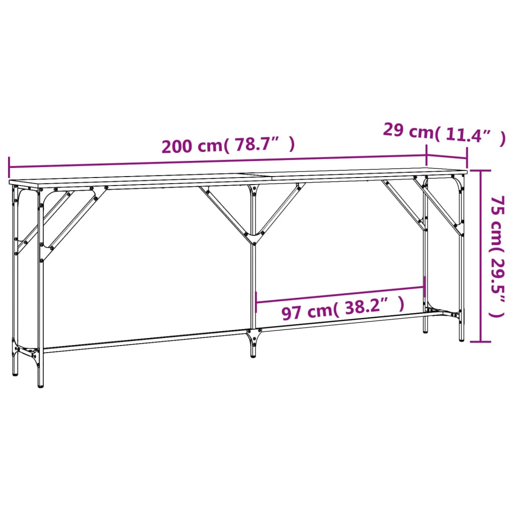 Mesa consola 200x29x75 cm derivados de madeira carvalho sonoma