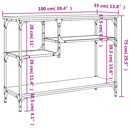 Mesa consola c/ prateleiras 100x35x75 cm cinzento sonoma