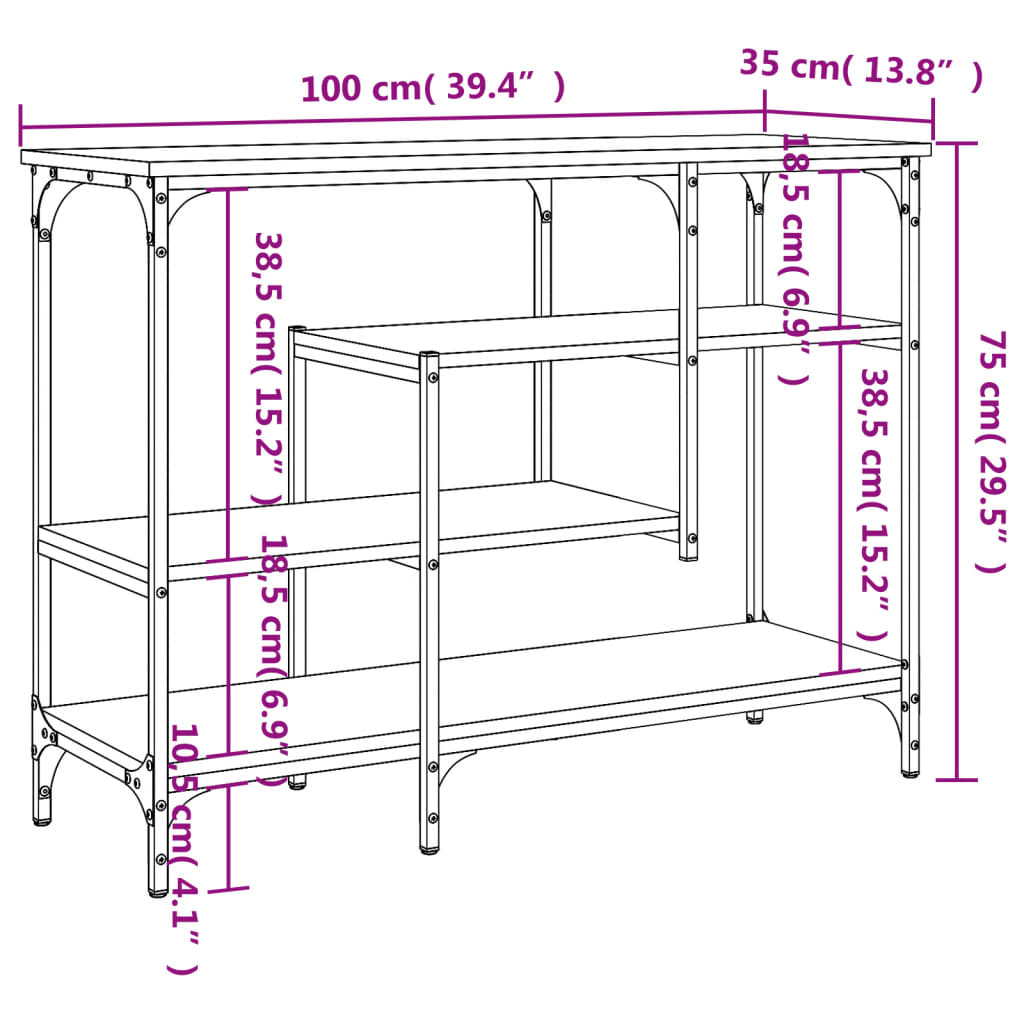 Mesa consola c/ prateleiras 100x35x75 cm carvalho sonoma