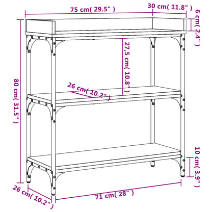 Mesa consola c/ prateleiras 75x30x80 cm preto