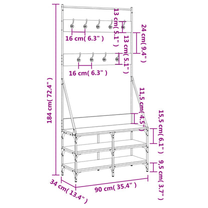 Bengaleiro Sollo c/ Arrumação de Calçado - 90x34x184 cm - Cor Preto - Design Moderno