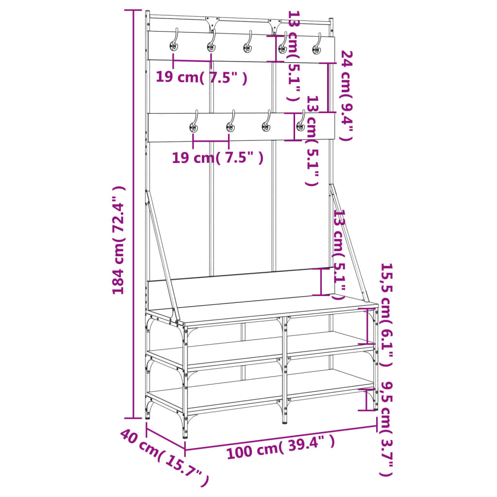 Conjunto de Entrada Miya - Cabide, Banco e Sapateira - Cinzento - Design Moderno