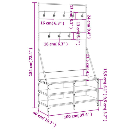 Bengaleiro Frederica c/ Arrumação de Calçado - 100x40x184 cm - Cor preto - Design Moderno