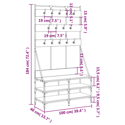 Bengaleiro Allegra c/ Arrumação de Calçado - 100x40x184cm - Carvalho Castanho- Design Moderno