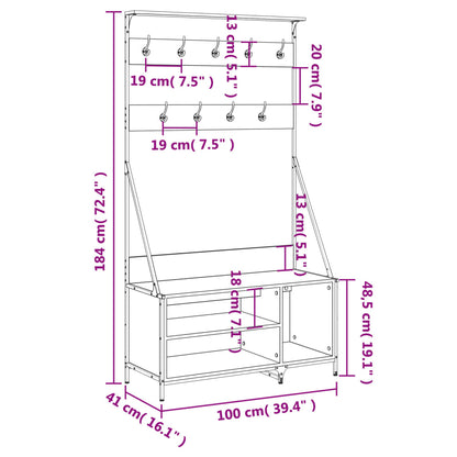 Bengaleiro Pietra c/ Arrumação de Calçado - 100x41x184 cm - Carvalho Sonoma- Design Moderno