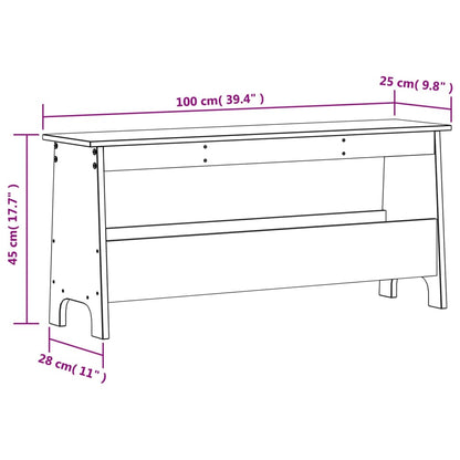 Banco de corredor 100x28x45 cm pinho maciço castanho cera