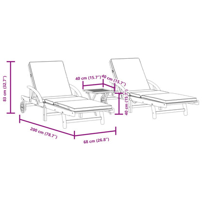 Espreguiçadeiras 2 pcs com mesa madeira de acácia maciça