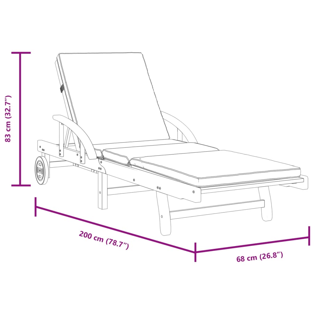 Espreguiçadeiras c/ almofadões 2 pcs 200x68x83 cm acácia maciça