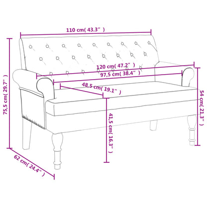 Banco Fiorella com Encosto - 120x62x75,5 cm - Tecido - Cinzento Escuro - Design Vintage