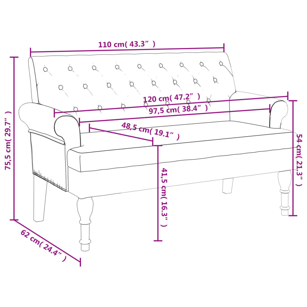 Banco com encosto 120x62x75,5 cm tecido castanho-escuro