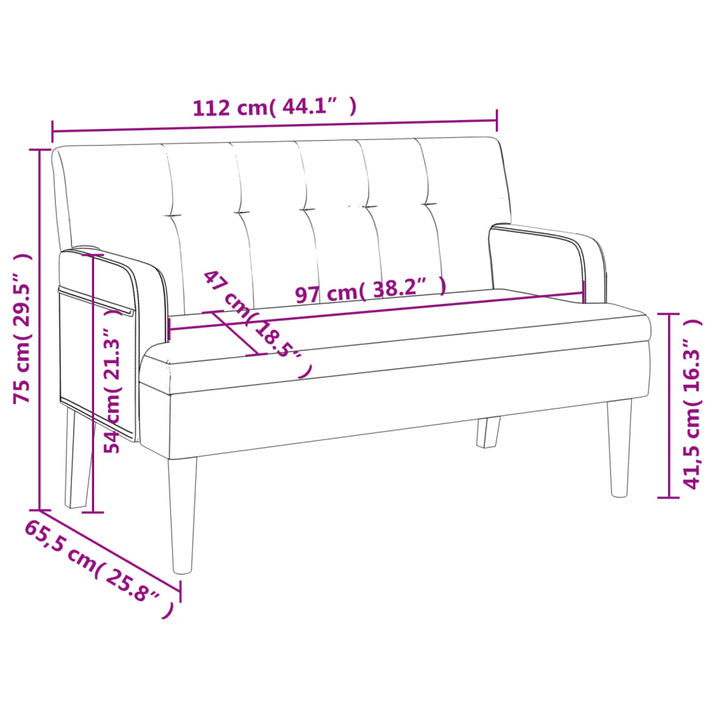 Banco com encosto 112x65,5x75 cm couro artificial cinzento