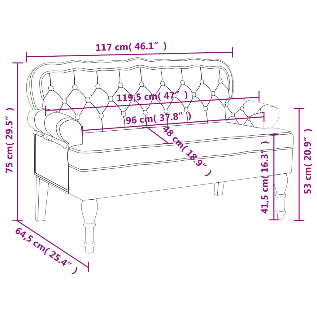 Banco Alessia com Encosto - 119,5x64,5x75 cm -  Veludo - Cinzento-claro