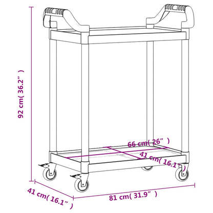 Carrinho c/ 2 prateleiras 81x41x92 cm alumínio cinzento