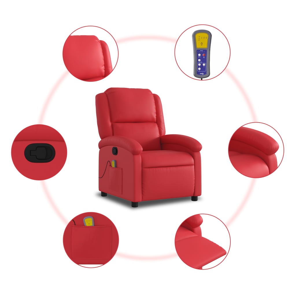 Poltrona de massagens reclinável couro artificial vermelho