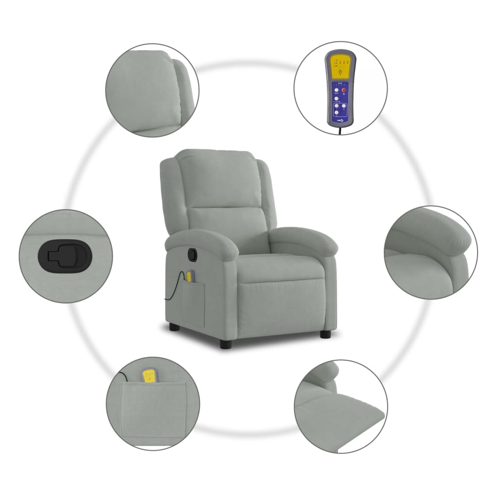 Poltrona Agnes Reclinável Ergonómica com Massagens em Veludo Suave - Cinzento - Design Moderno