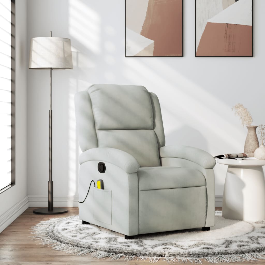 Poltrona Agnes Reclinável Ergonómica com Massagens em Veludo Suave - Cinzento - Design Moderno