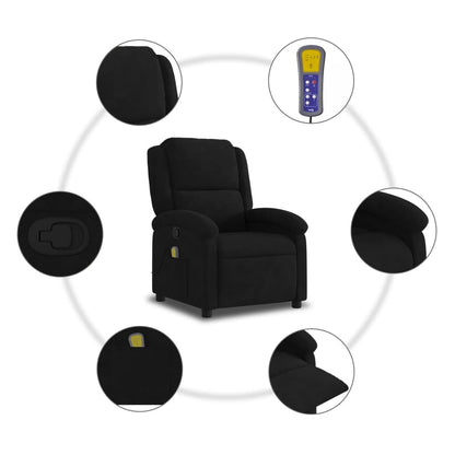 Poltrona Agnes Reclinável Ergonómica com Massagens em Veludo Suave - Preto - Design Moderno